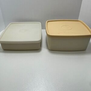 Vintage Tupperware Square Storage Containers Set of 2 Cream Yellow 811 812